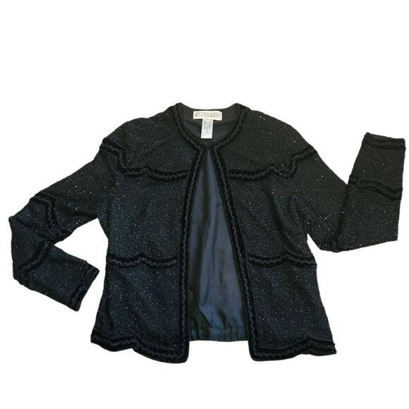 VTG 80s Blazer Jacket Womens Small NiteLine Black Trophy Wife Sequin Cocktail Pa - Picture 2 of 5
